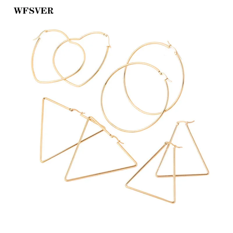 WFSVER Simple Round&Triangle&Heart Shape Big Hoop Earrings For Women Gold Color Earrings Hoops Christmas Jewelry Bijoux Femme
WFSVER Simple Round&Triangle&Heart Shape Big Hoop Earrings For Women Gold Color Earrings Hoops Christmas Jewelry Bijoux Femme
