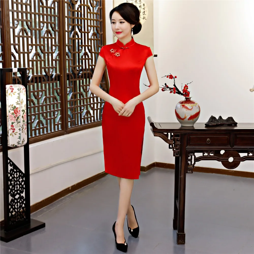 Shanghai Story Faux Silk Knee Length Cheongsam Red Solid qipao Folk Style Dress Chinese Dress for women national trend
Shanghai Story Faux Silk Knee Length Cheongsam Red Solid qipao Folk Style Dress Chinese Dress for women national trend