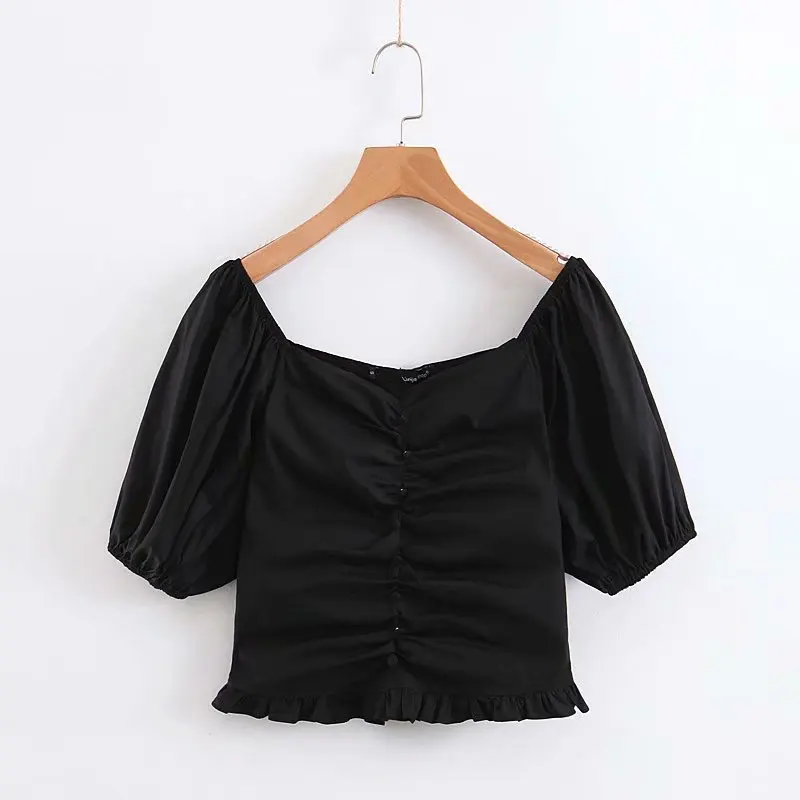 Vintage Chic Palace Style Button Ruffles Ruched Satin Smock Fashion Girls Square Collar Blouse Elegant Women Casual Blusas
Vintage Chic Palace Style Button Ruffles Ruched Satin Smock Fashion Girls Square Collar Blouse Elegant Women Casual Blusas