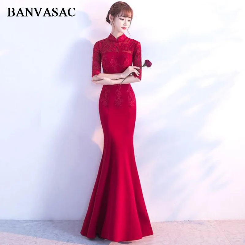 BANVASAC 2018 Vintage High Neck Appliques Mermaid Long Evening Dresses Party Lace Half Sleeve Zipper Back Prom Gowns
BANVASAC 2018 Vintage High Neck Appliques Mermaid Long Evening Dresses Party Lace Half Sleeve Zipper Back Prom Gowns