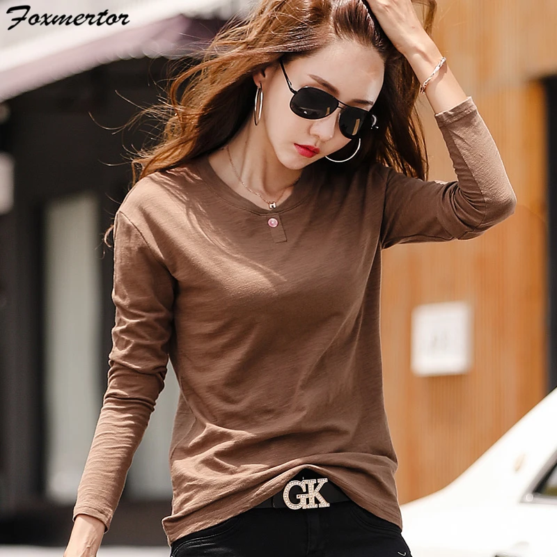 Foxmertor T-shirt Women 2019 New Autumn Cotton Female T Shirts O-Neck Solid Striped Tops Casual Basic Lady Tees Plus Size S-3XL
Foxmertor T-shirt Women 2019 New Autumn Cotton Female T Shirts O-Neck Solid Striped Tops Casual Basic Lady Tees Plus Size S-3XL