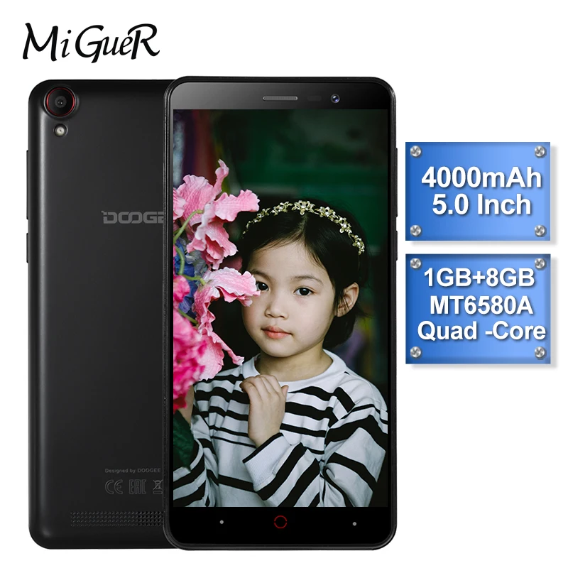 

Doogee X100 Mobile Phone MTK6580 Quad Core Android 8.1 1GB RAM 8GB ROM 3G WCDMA 5.0MP Dual SIM Smartphone 4000mAh GPS 5.0inch