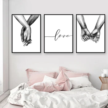 

Painting Abstract Black And White Holding Hands Picture Canvas Prints Lover Quote Painting Wall Art For Living Room Unframed