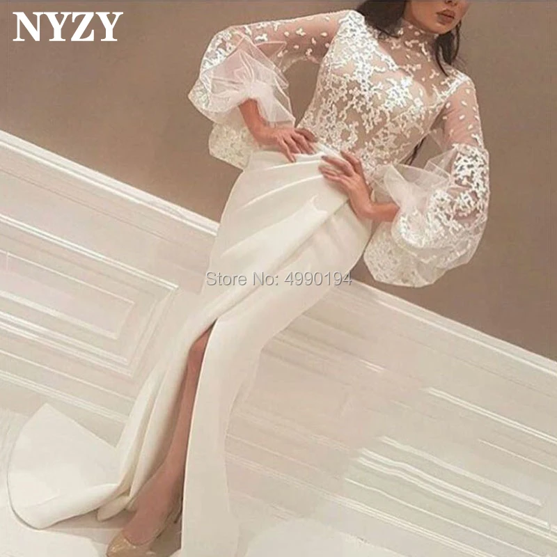 NYZY E77 Elegant Satin High Slit Robe Soiree Dubai High Neck Lace Long Sleeve Arabic Evening Dress 2019 Vestidos de gala
NYZY E77 Elegant Satin High Slit Robe Soiree Dubai High Neck Lace Long Sleeve Arabic Evening Dress 2019 Vestidos de gala