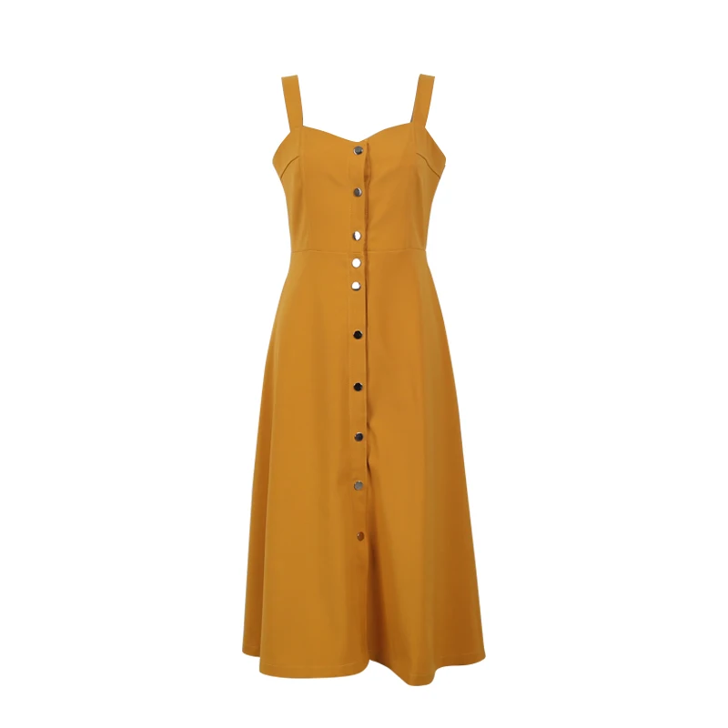 PERHAPS U yellow button square collar split strap midi dress fit and flare summer elegant party women female D0320
PERHAPS U yellow button square collar split strap midi dress fit and flare summer elegant party women female D0320