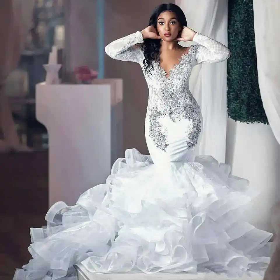 tiered lace mermaid wedding dress