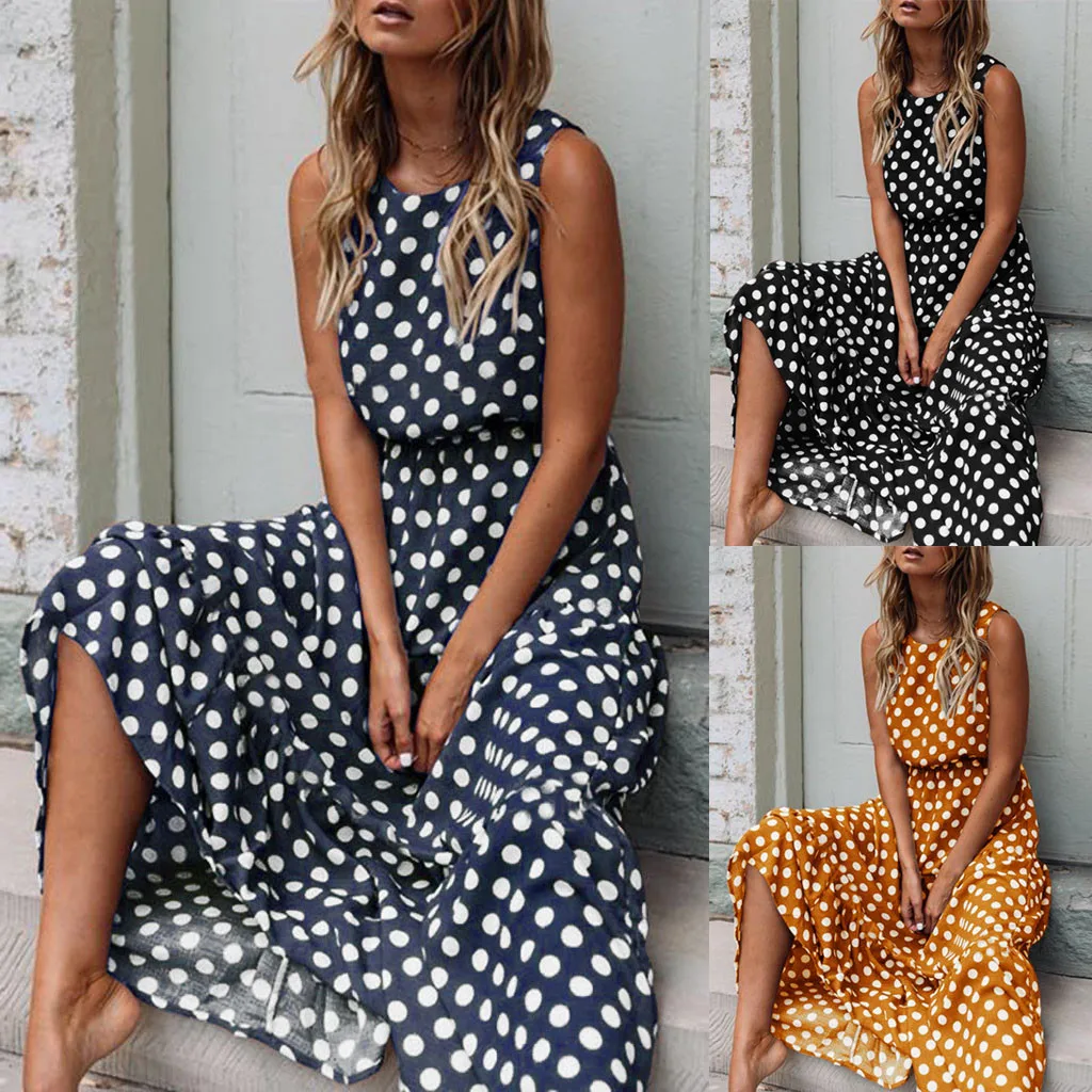 Long Dress Summer Dress 2019 Women Sexy Dot Printing Sleeveless O Neck Long Dress Evening Party Dress robe longue robe femme
Long Dress Summer Dress 2019 Women Sexy Dot Printing Sleeveless O Neck Long Dress Evening Party Dress robe longue robe femme