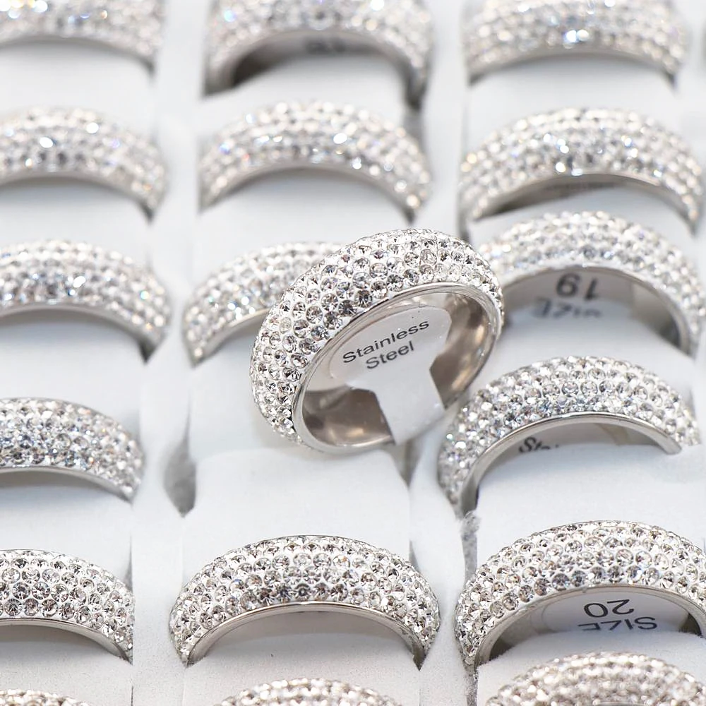 Wholesale 36pcs/lot Rhinestones Stainless Steel Rings Fashion Women Wedding Party Ring Polished Inside
Wholesale 36pcs/lot Rhinestones Stainless Steel Rings Fashion Women Wedding Party Ring Polished Inside