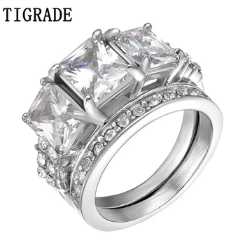 TIGRADE Silver Color Stainless Steel Ring Set Women Big Crystal Paved Cubic Zircon Jewelry Romantic Engagement Wedding Ring Anel
TIGRADE Silver Color Stainless Steel Ring Set Women Big Crystal Paved Cubic Zircon Jewelry Romantic Engagement Wedding Ring Anel