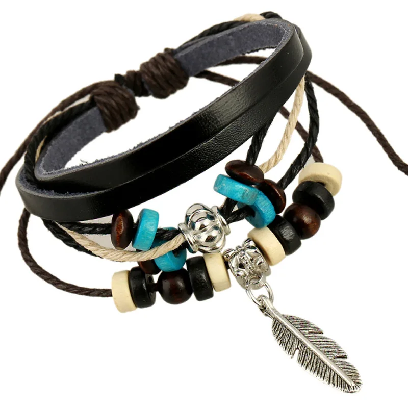 Vintage Leather Bracelet Women Multiple Layers Charm Bracelet female Feather Bracelets & Bangles Men Gift Fashion Jewelry 2019
Vintage Leather Bracelet Women Multiple Layers Charm Bracelet female Feather Bracelets & Bangles Men Gift Fashion Jewelry 2019