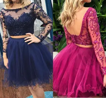 Illusion Mini Long Sleeves Prom Dresses 2019 Two Pieces Dress Scoop Backless Lace Appliques Beaded Modern Evening Party Dresses
Illusion Mini Long Sleeves Prom Dresses 2019 Two Pieces Dress Scoop Backless Lace Appliques Beaded Modern Evening Party Dresses
