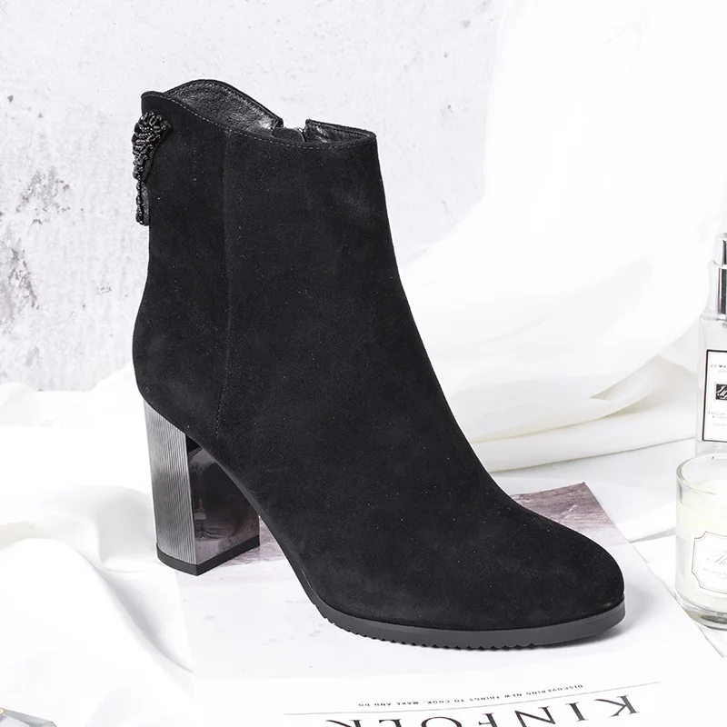 BELISS new design ankle boots for women high heels boots ladies butterfly sexy genuine leather pointed toe (1 (8)