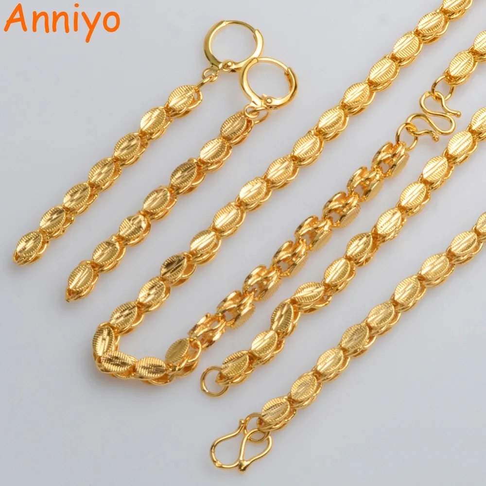Anniyo (TWO SIZE) Ethiopian Necklace Earrings Bangle Gold Color & Copper Jewelry sets African/Cuba/Mexico/Nigeria Gifts #044204 |