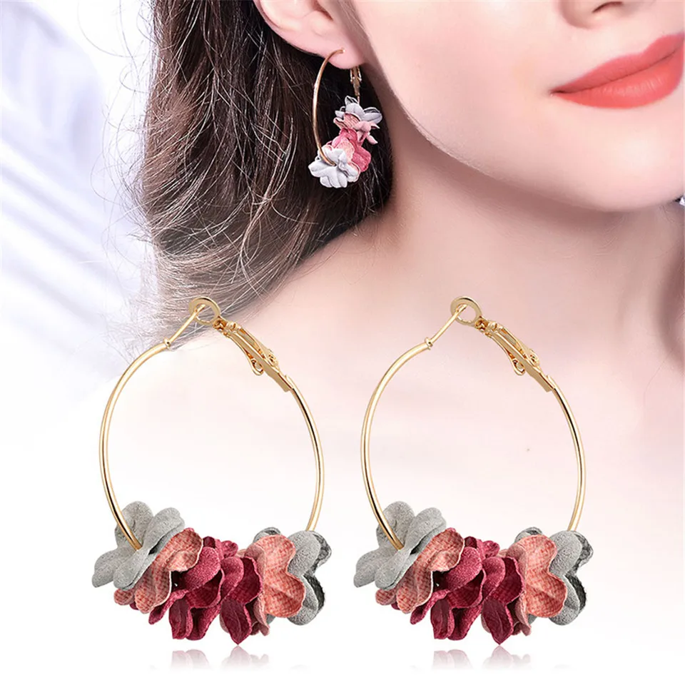 New Design Hoop Earrings for Women Fabric Flower Pending Golden Color Big Round Pendientes Female Jewelry Fashion 2018 Argola
New Design Hoop Earrings for Women Fabric Flower Pending Golden Color Big Round Pendientes Female Jewelry Fashion 2018 Argola