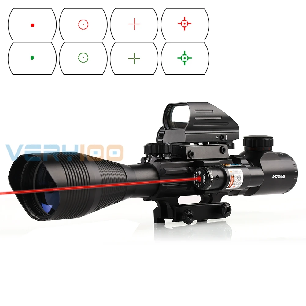 VERY100 4-12X50 EG Tactical Rifle Scope w/ Holographic 4 Reticle Sight & Red Laser JG8 for Hunting
VERY100 4-12X50 EG Tactical Rifle Scope w/ Holographic 4 Reticle Sight & Red Laser JG8 for Hunting