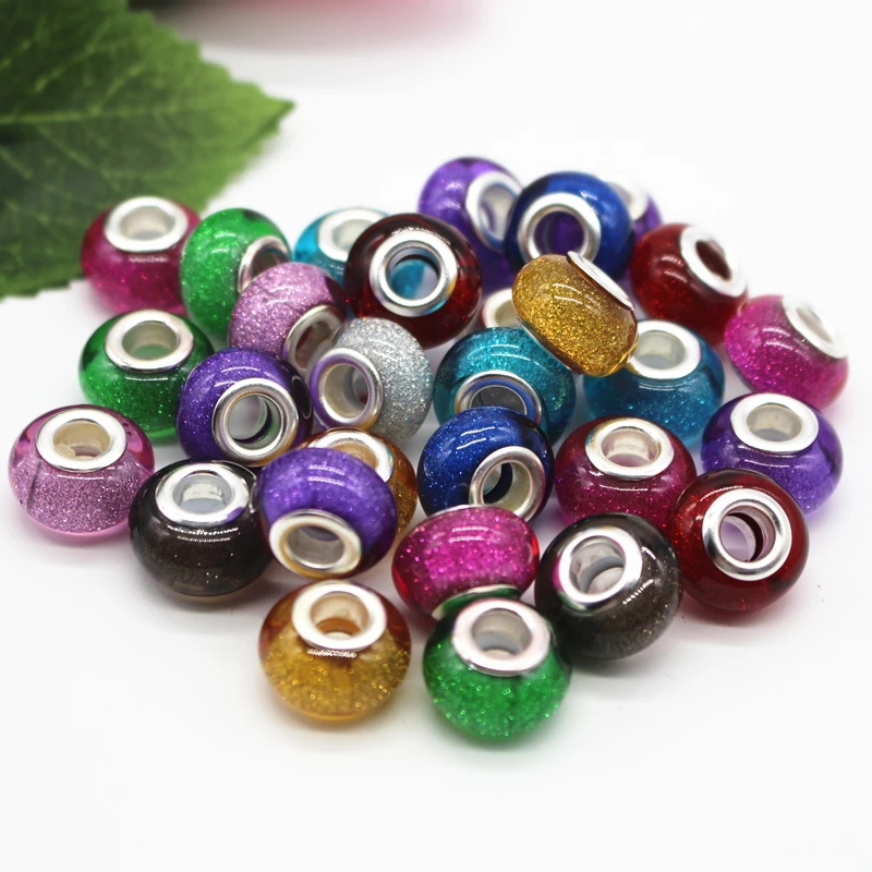 Hot Sale 14MM Mixed Colorful Glitter Powder Silver Color Cord Big Hole Beads Charms Fit Jewelry Bracelet Findings 100pcs
Hot Sale 14MM Mixed Colorful Glitter Powder Silver Color Cord Big Hole Beads Charms Fit Jewelry Bracelet Findings 100pcs