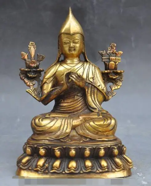 

S01669 7" Tibetan Buddhism Joss bronze Gilt Je Tsongkhapa Lama Tsongkhapa buddha statue