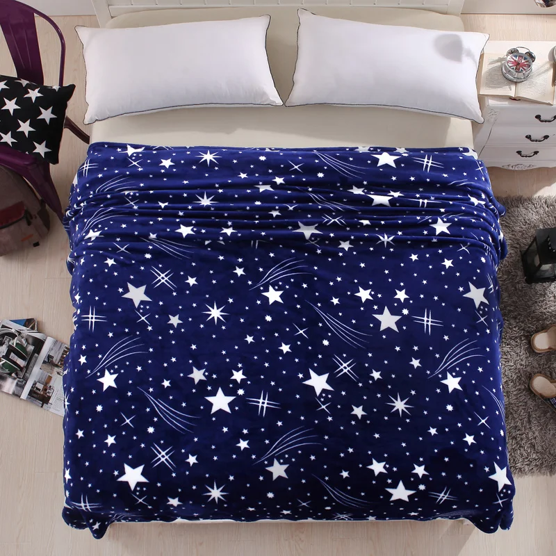 Image Super Soft Cheap Flannel Fleece Blanket On The Bed Dark Blue Star Sofa Throw Blanket New Store Sale Starry dots bed cover rug
