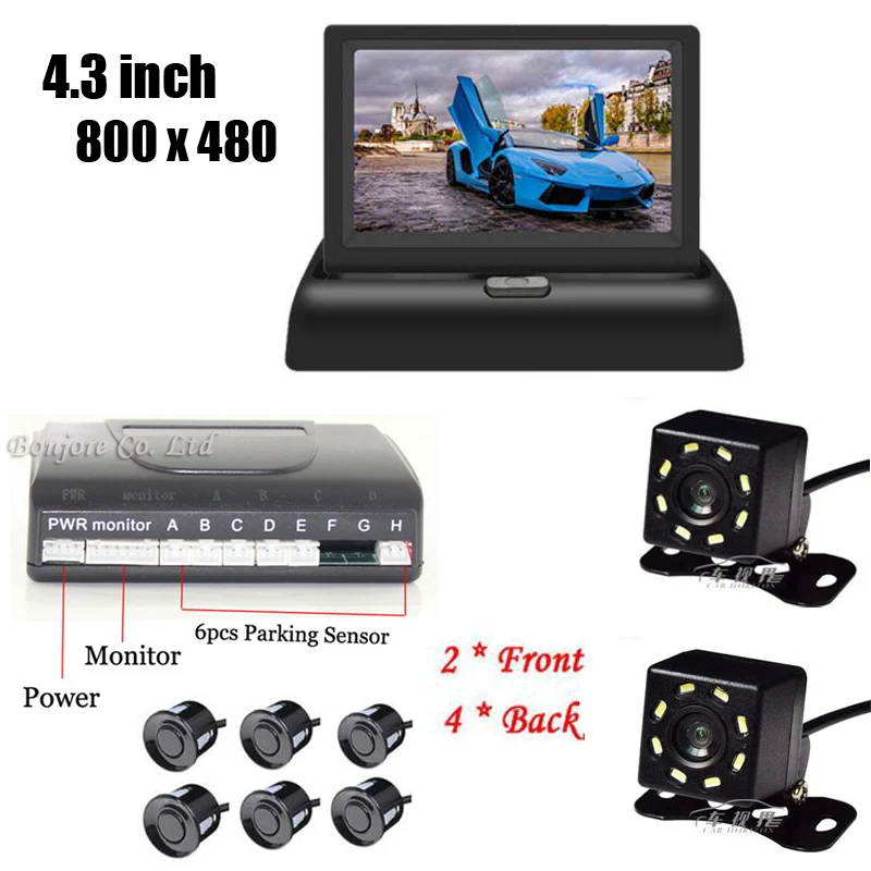 Складной монитор 4,3 дюйма HD 800x480 и автоматический датчик парковки, система изображения радара, 8 светодиодный, задняя и фронтальная камера ночного видения, видео, все-в-одном
Складной монитор 4,3 дюйма HD 800x480 и автоматический датчик парковки, система изображения радара, 8 светодиодный, задняя и фронтальная камера ночного видения, видео, все-в-одном