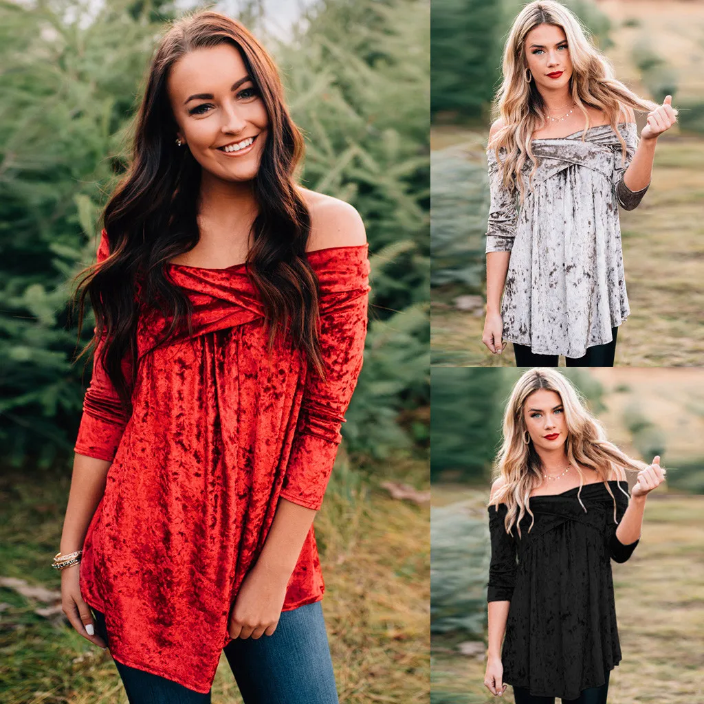 Women Velvet Off The Shoulder Long Sleeve Pullover Tops Blouse Shirt womens tops and blouses woman tops
Women Velvet Off The Shoulder Long Sleeve Pullover Tops Blouse Shirt womens tops and blouses woman tops