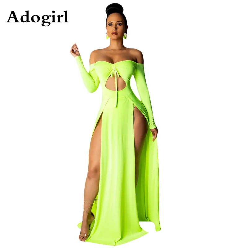 Solid Color Off Shoulder Cut Out Lace Up Maxi Dress Long-Sleeve High Slit Drawstring Sexy Night Club Wear Party Dresses
Solid Color Off Shoulder Cut Out Lace Up Maxi Dress Long-Sleeve High Slit Drawstring Sexy Night Club Wear Party Dresses