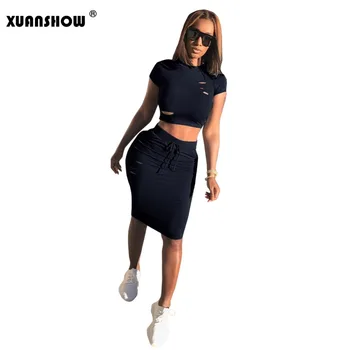 XUANSHOW 2018 Summer Skirt Set Sexy Hole Solid T-Shirt+Skirt Two piece Set Short Sleeve Corp Tops Women's Clothes
XUANSHOW 2018 Summer Skirt Set Sexy Hole Solid T-Shirt+Skirt Two piece Set Short Sleeve Corp Tops Women's Clothes