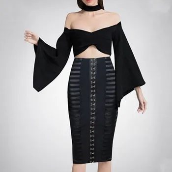 High Quality Black Long Flare Sleeve Off The Shoulder Rayon Bandage Dress Homecoming Party Dress
High Quality Black Long Flare Sleeve Off The Shoulder Rayon Bandage Dress Homecoming Party Dress