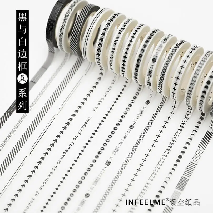 5mm x 7m Black and White Slim Washi Tape Diy Decoration Scrapbooking Planner Masking Tape Adhesive Tape Label Sticker Stationery
5mm x 7m Black and White Slim Washi Tape Diy Decoration Scrapbooking Planner Masking Tape Adhesive Tape Label Sticker Stationery