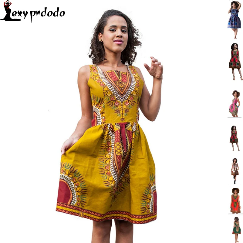 Women Summer Casual Sleeveless Bohemian Vestido De Renda Traditional African Printed Mini Dress Dashiki Bodycon Beach Dresses