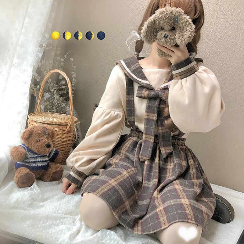 Sweet Women's 2 Pcs Set:Sailor Collar Long Sleeve Shirt Hoodie+Plaid Mini Skirt/Plaid Braces Trousers Cute Spring Women Fashion
Sweet Women's 2 Pcs Set:Sailor Collar Long Sleeve Shirt Hoodie+Plaid Mini Skirt/Plaid Braces Trousers Cute Spring Women Fashion