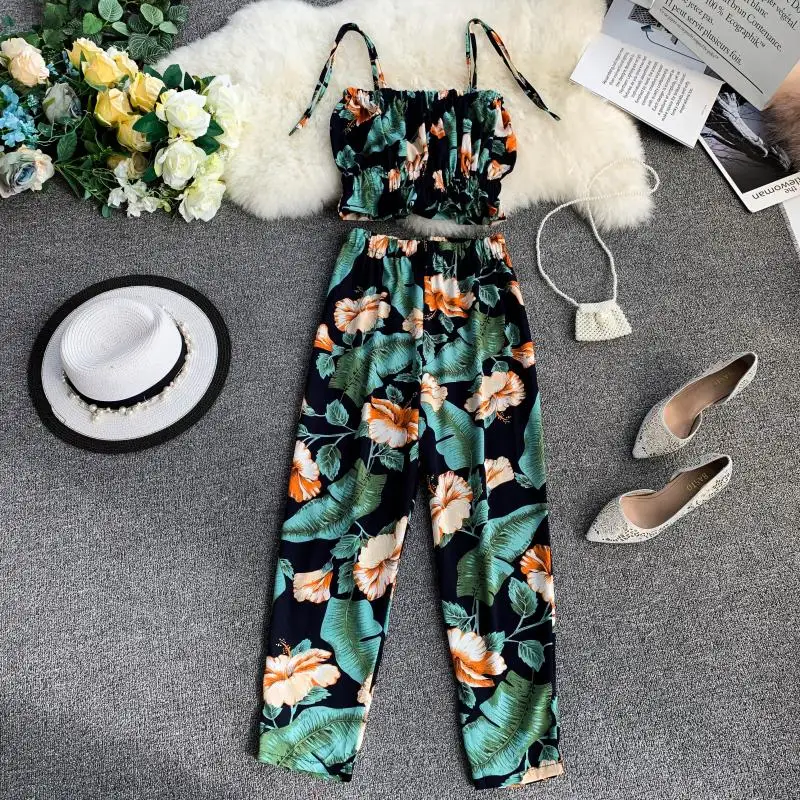 Summer Women's Navel Camisole + High Waist Pants 2 Piece Set Beach Bohemian Camisole Elasticated High Waist Pants 2 Piece Sexy
Summer Women's Navel Camisole + High Waist Pants 2 Piece Set Beach Bohemian Camisole Elasticated High Waist Pants 2 Piece Sexy