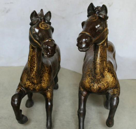 JP S0524 19" Chinese Fengshui Bronze Zodiac Year Horse Fu Running Successful Statue Pair