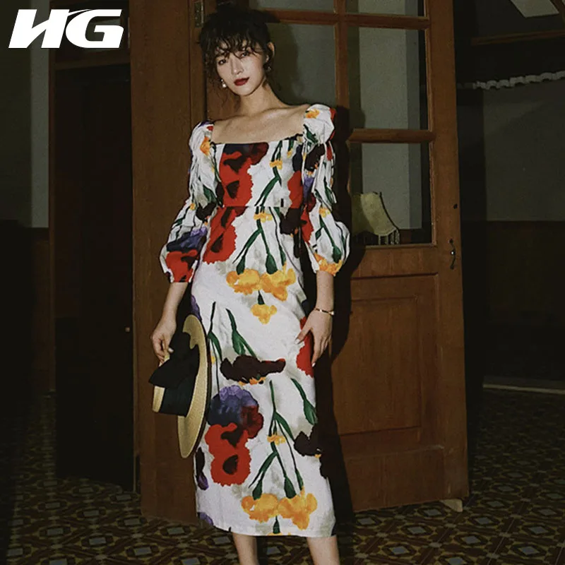 HG 2019 New Summer Slim Sheath Long Dress Flower Color French Vintage Literary Puff Sleeve Square Collar Elegant Women ZYQ1059
HG 2019 New Summer Slim Sheath Long Dress Flower Color French Vintage Literary Puff Sleeve Square Collar Elegant Women ZYQ1059