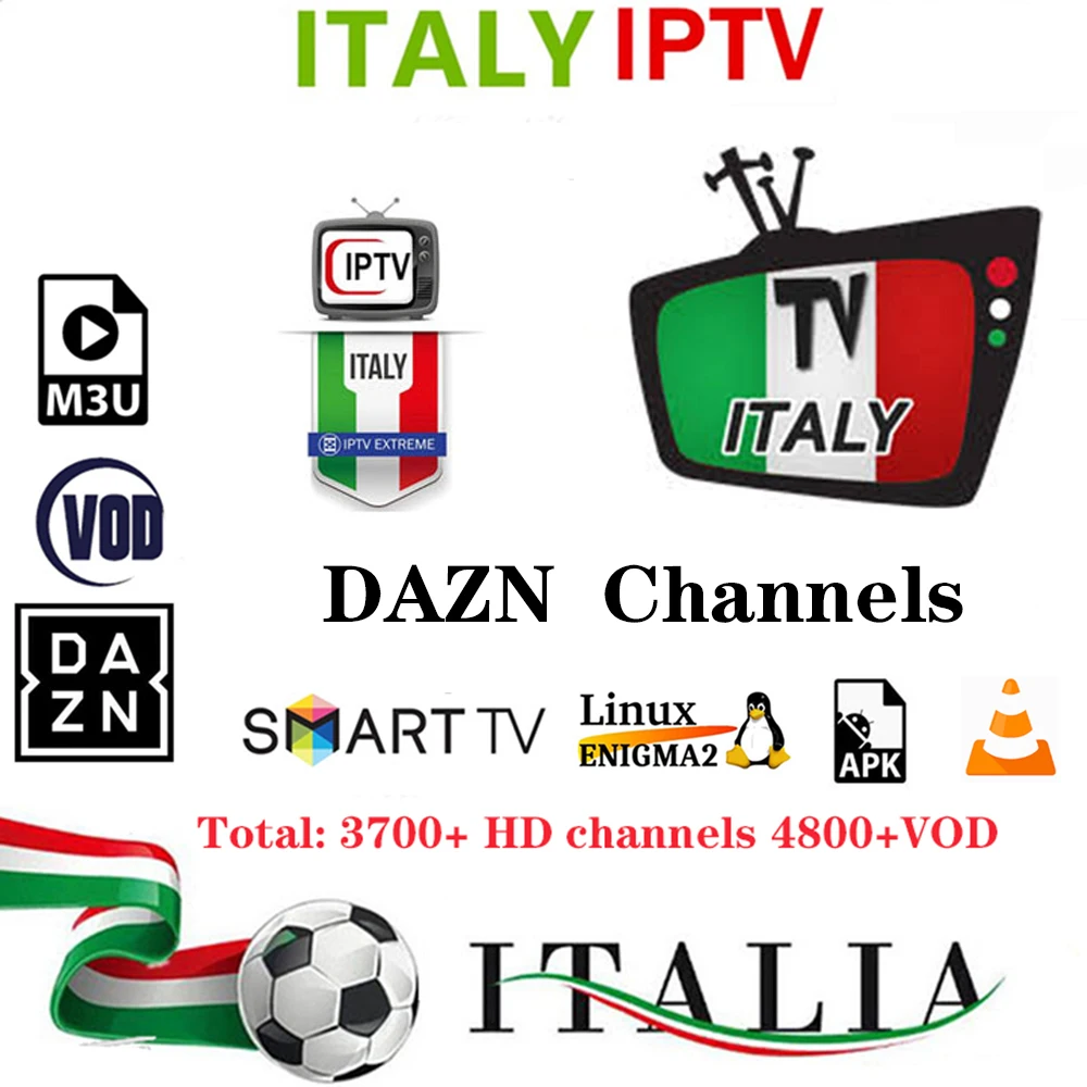 Italy IPTV M3U Subcription 3700 Channels DAZN Bxin Xky sport Kids Adult Cinema Live Support IPTV Box Android TV Box Enigma2 VLC
Italy IPTV M3U Subcription 3700 Channels DAZN Bxin Xky sport Kids Adult Cinema Live Support IPTV Box Android TV Box Enigma2 VLC