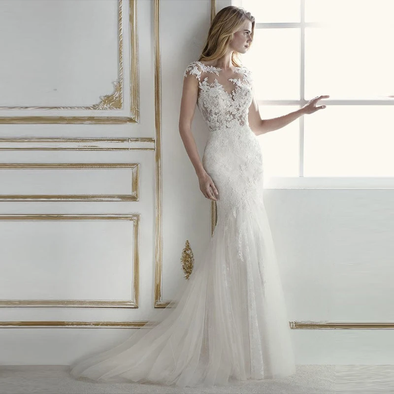 Mermaid Wedding Dress 2019 Appliques Lace Tulle vestidos de novia Scoop Neck Bride Dress Cap Sleeve Backless Wedding Gowns
Mermaid Wedding Dress 2019 Appliques Lace Tulle vestidos de novia Scoop Neck Bride Dress Cap Sleeve Backless Wedding Gowns