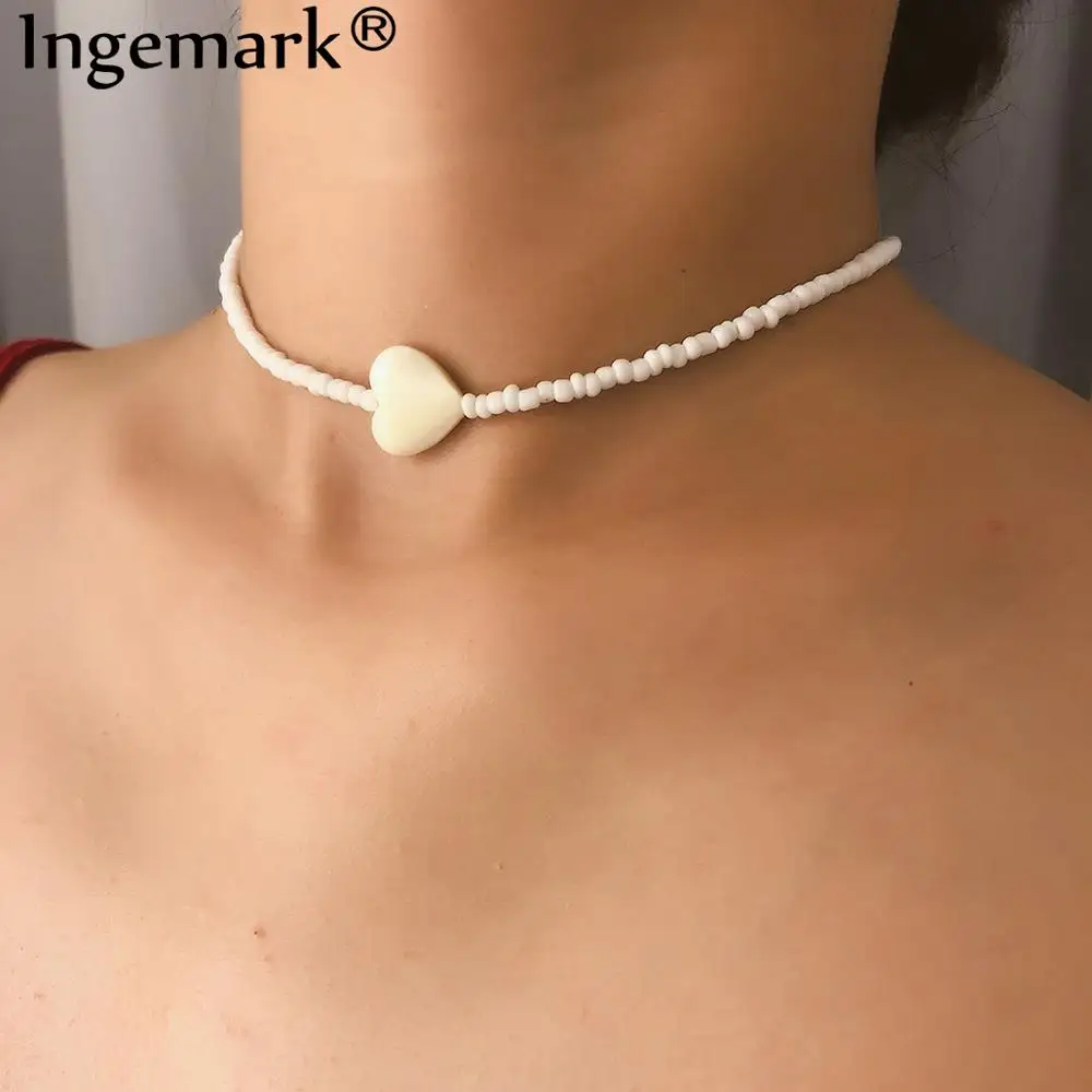 Ingemark Korean Small Heart Choker Necklace Rice Beads Chain for Women Sweet White Shell Powder Pendant Necklace Tiny Lover Gift
Ingemark Korean Small Heart Choker Necklace Rice Beads Chain for Women Sweet White Shell Powder Pendant Necklace Tiny Lover Gift