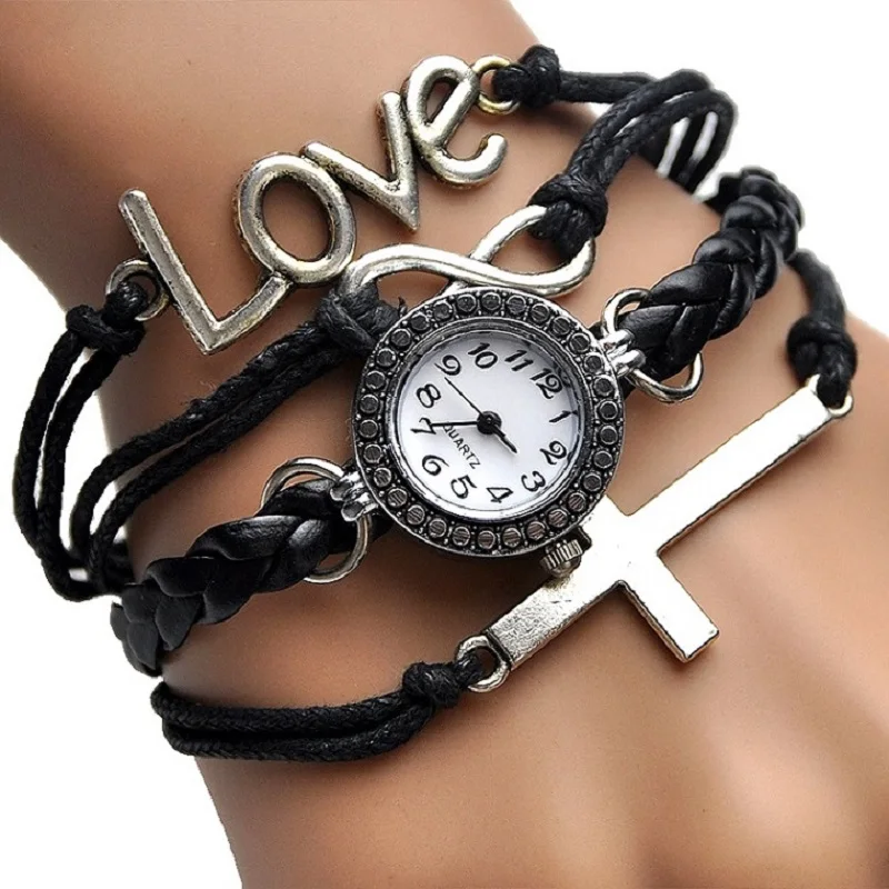 

Gnova Platinum Top Christian Cross Bracelet Watch Women Vintage Fashion Paracord Shammy Retro Gift Rhinestone Wristwatch