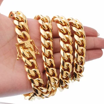 14mm Yellow/White Gold Color Stainless Steel Cut Curb Cuban Chain Miami' Link Men's Necklace Jewelry 18-40inch
14mm Yellow/White Gold Color Stainless Steel Cut Curb Cuban Chain Miami' Link Men's Necklace Jewelry 18-40inch