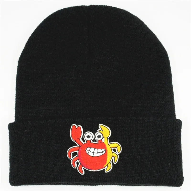 

LDSLYJR Cartoon crab embroidery Thicken knitted hat winter warm hat Skullies cap beanie hat for men and women 102