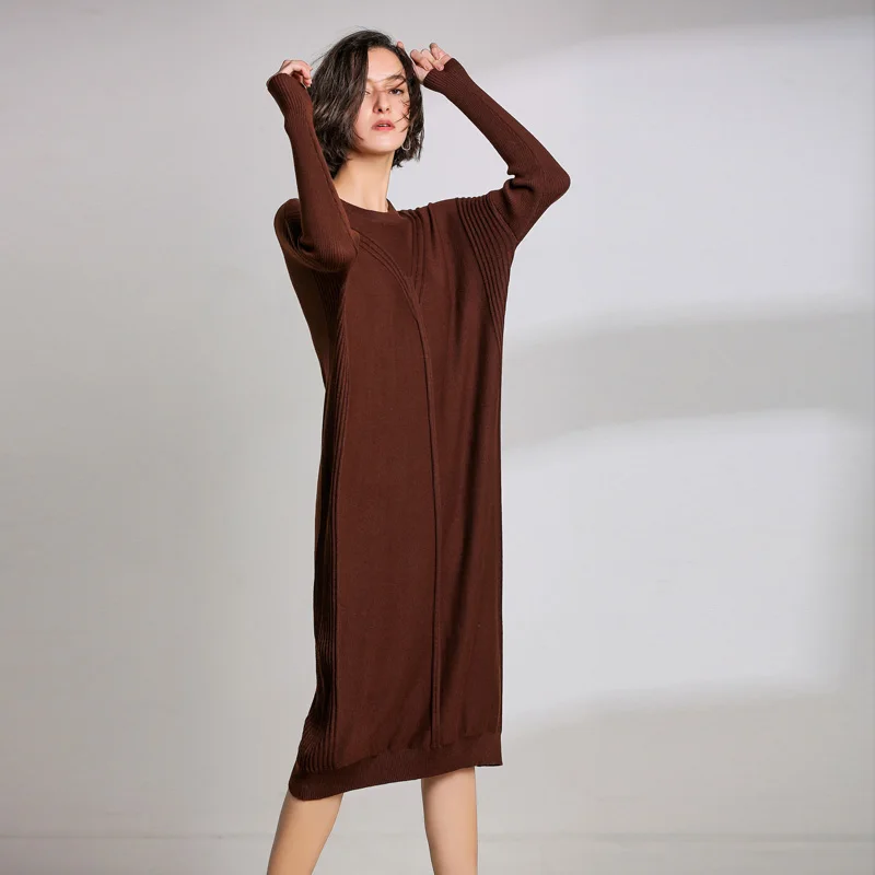 Batwing Sleeve Loose Streetwear O-Neck Pullover Cashmere Wool Knit Long Dresses Women Autumn Winter Warm Knitwear Jumper Dresses
Batwing Sleeve Loose Streetwear O-Neck Pullover Cashmere Wool Knit Long Dresses Women Autumn Winter Warm Knitwear Jumper Dresses