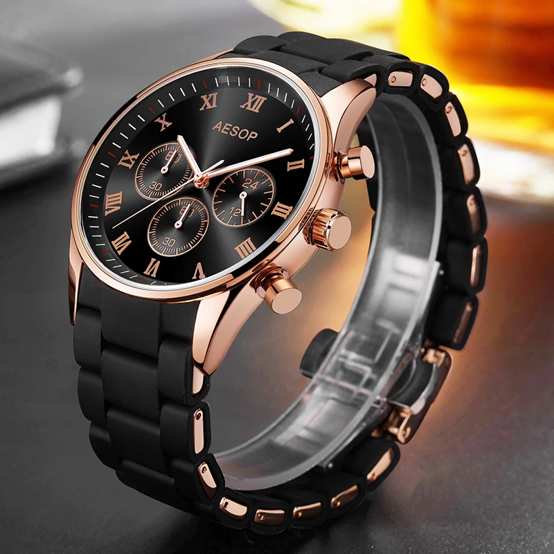 Men Watch Luxury AESOP Quartz Wristwatch Silicone & Alloy Band Fashion Male Clock Wrist Waterproof Relogio Masculino satti clock
Men Watch Luxury AESOP Quartz Wristwatch Silicone & Alloy Band Fashion Male Clock Wrist Waterproof Relogio Masculino satti clock