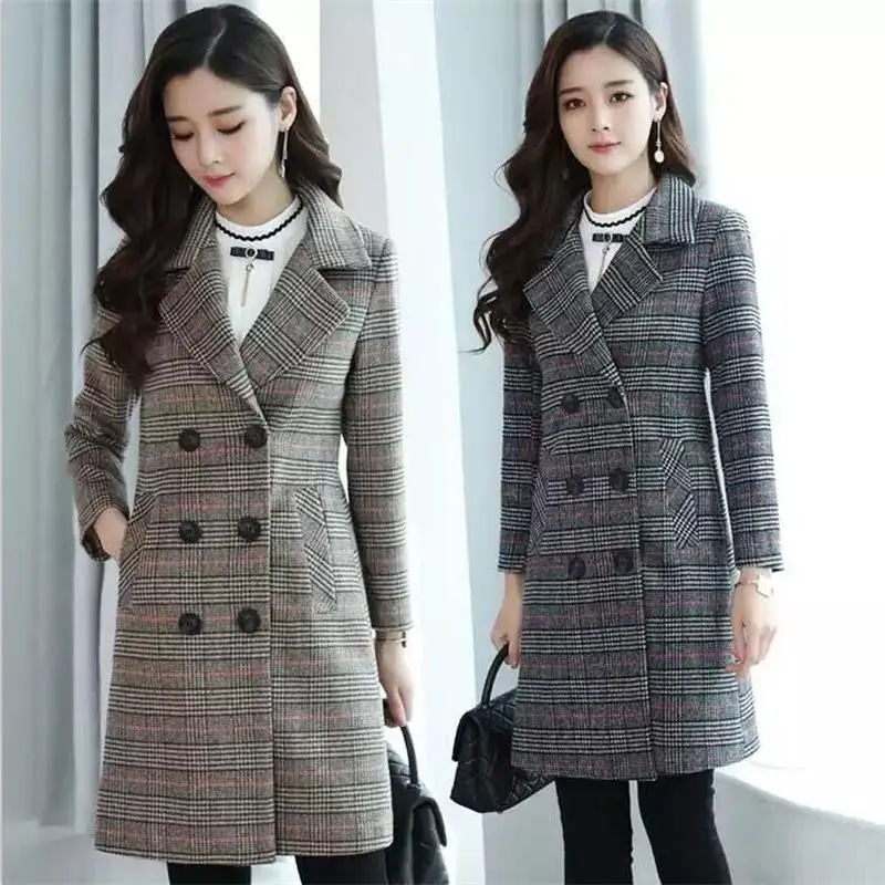 2019 Spring autumn Korea lattice woolen coat Long sleeve elegant women coats New Large size M-6XL Fashionable female clothing
2019 Spring autumn Korea lattice woolen coat Long sleeve elegant women coats New Large size M-6XL Fashionable female clothing