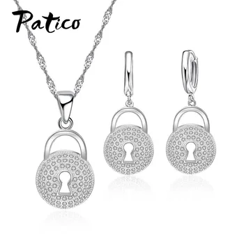 925 Sterling Silver Cubic Zirconia Exquisite Fashion Lock Necklace Earrings Engagement Beautiful Girls Jewelry Set
925 Sterling Silver Cubic Zirconia Exquisite Fashion Lock Necklace Earrings Engagement Beautiful Girls Jewelry Set
