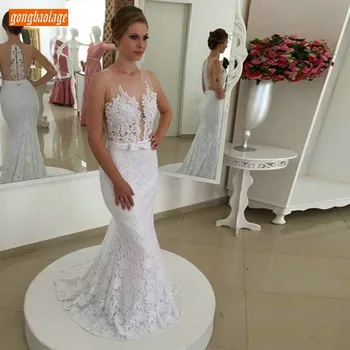 Fashionable White Lace Mermaid Wedding Gown 2019 Sexy O Neck Appliques Wedding Dress Customized Banquet Slim Fit Bridal Dress
Fashionable White Lace Mermaid Wedding Gown 2019 Sexy O Neck Appliques Wedding Dress Customized Banquet Slim Fit Bridal Dress