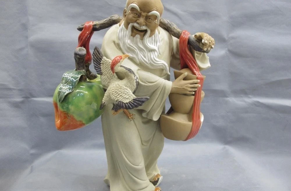 14 Pottery Wucai Porcelain red-crowned crane Wealth Longevity god Buddha Statue
14 Pottery Wucai Porcelain red-crowned crane Wealth Longevity god Buddha Statue