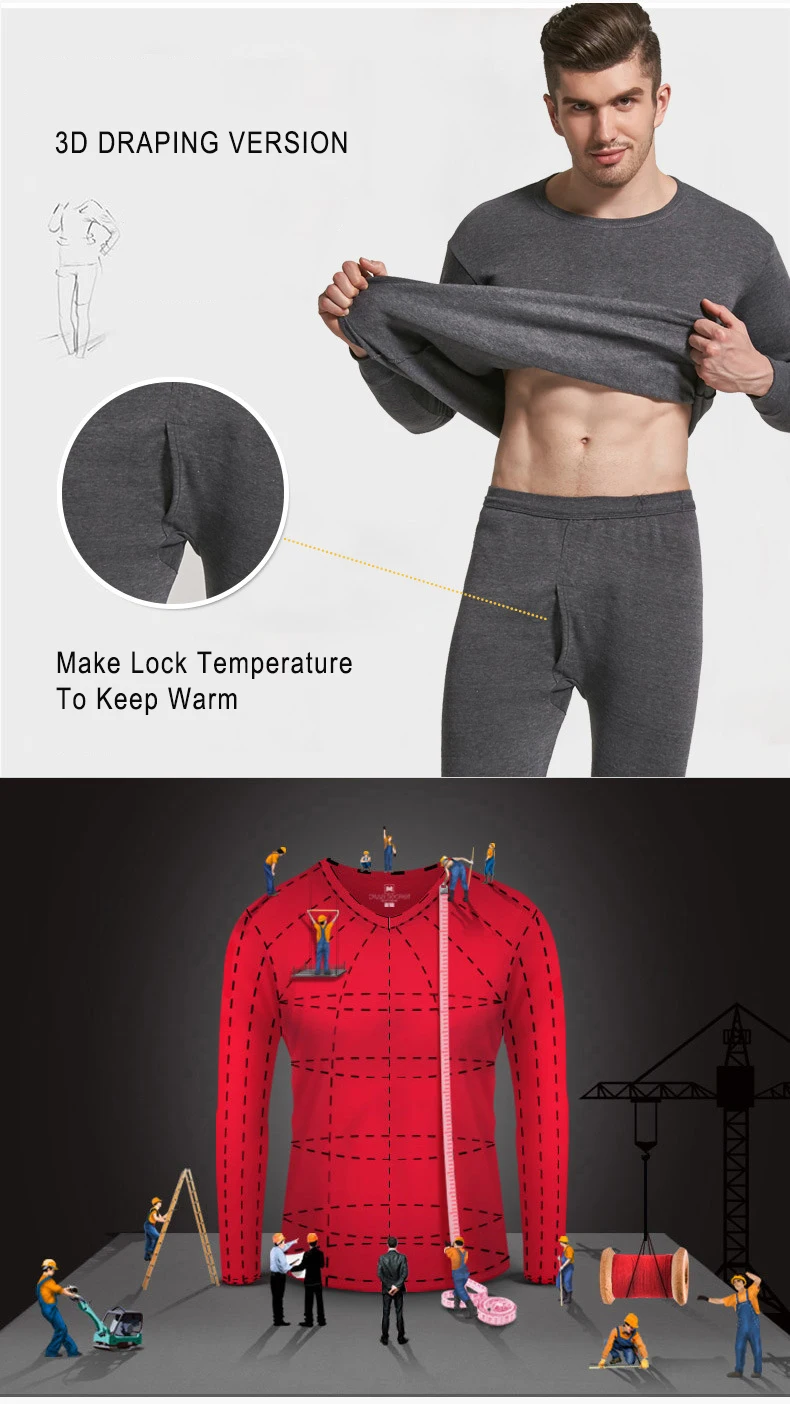 Mens Thermal Underwear Mens Set Winter Long Johns Thermo Suit 4XL