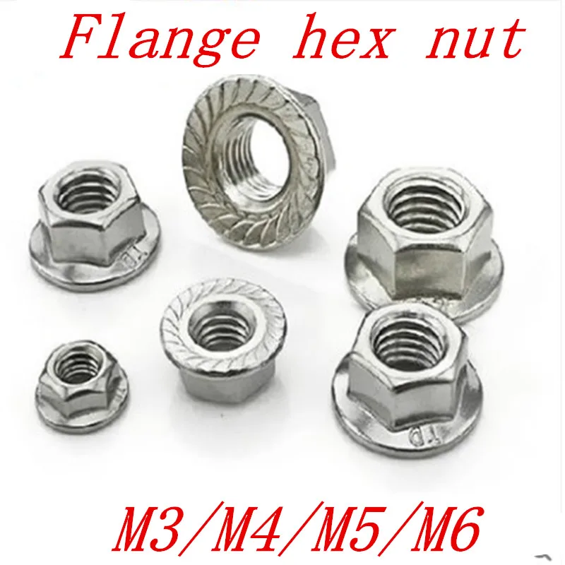 20PCS m3 m4 m5 m6 m8 304 Stainless steel flange hex nut nuts