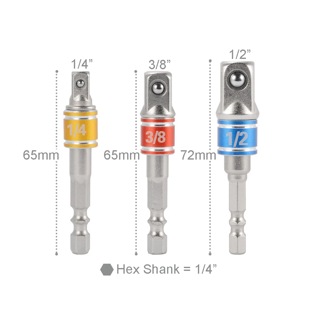 

3pcs Socket Adapter Set Hex Shank to 1/4" 3/8" 1/2" Impact Drill Bit Driver Tool