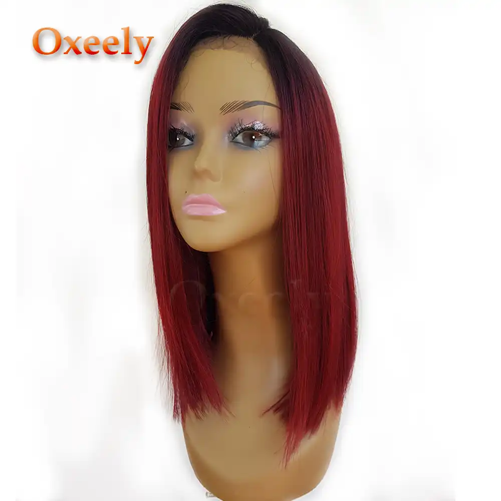 Oxeely Ombre Burg Short Hair Synthetic Lace Front Bob Wig For