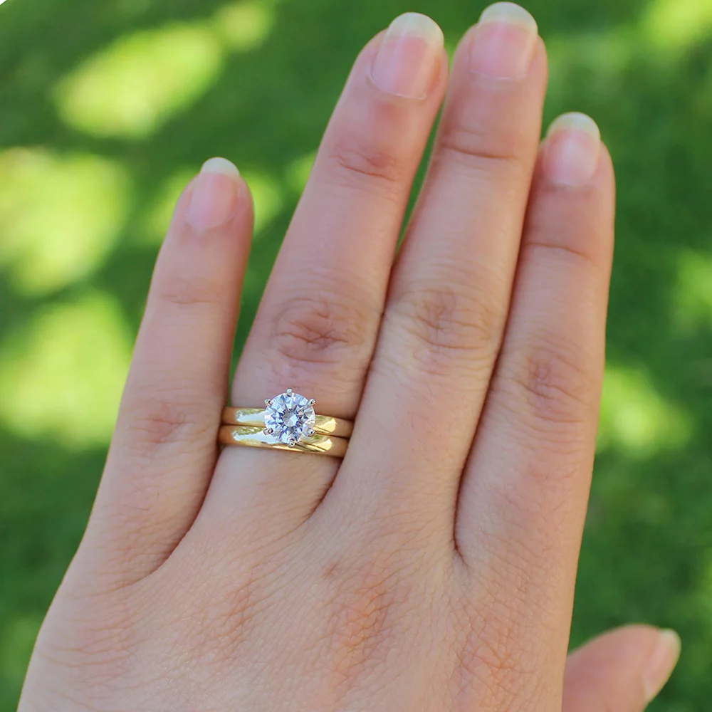 14K желтое золото 0.5ct 5 мм Moissanite обручальное кольцо набор обручальных колец для